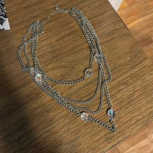 Layered chain necklace with clear beads